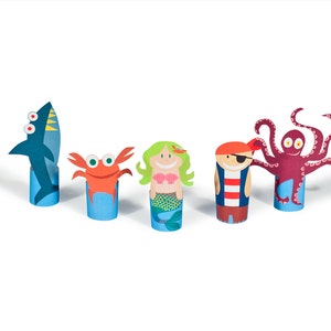 Sea Story Paper Finger Puppets PRINTABLE PDF Toy DIY Craft Kit Paper Toy Birthday Party Favor image 2