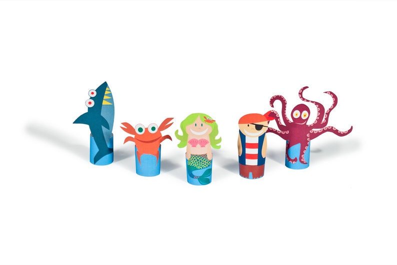 Sea Story Paper Finger Puppets PRINTABLE PDF Toy DIY Craft Kit Paper Toy Birthday Party Favor image 2