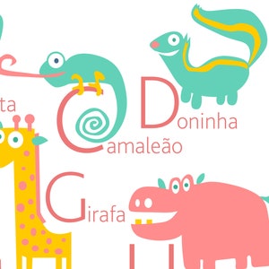 PORTUGUESE Alphabet Poster with animals from A to Z, BIG POSTER 13x19 inches image 10