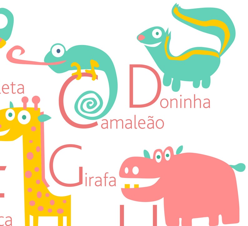 PORTUGUESE Alphabet Poster with animals from A to Z, BIG POSTER 13x19 inches image 10