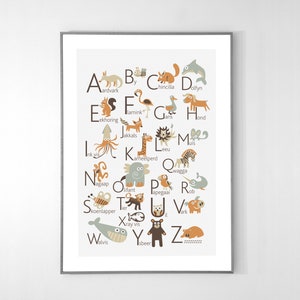 Póster del alfabeto AFRIKAANS con animales de la A a la Z, póster grande de 13 x 19 pulgadas