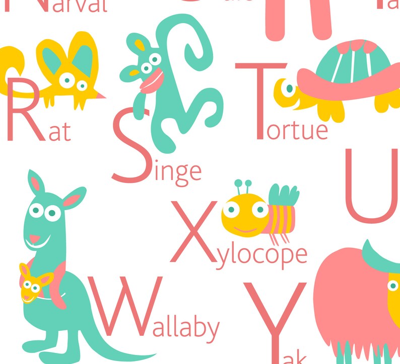 Personalized FRENCH Alphabet Poster with animals from A to ...