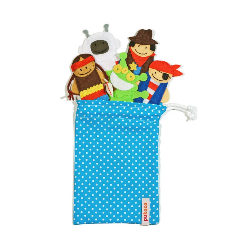 5 Felt Finger Puppets and Bag Fantastic Heroes Finger Puppets Bag Kids Felt Toy