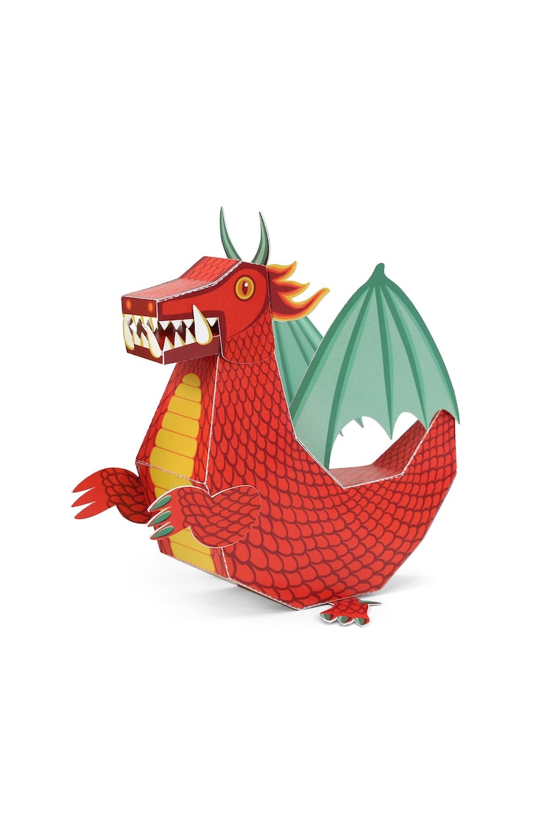 Red Dragon Paper Toy DIY Paper Craft Kit 3D Model Paper Figure image 1