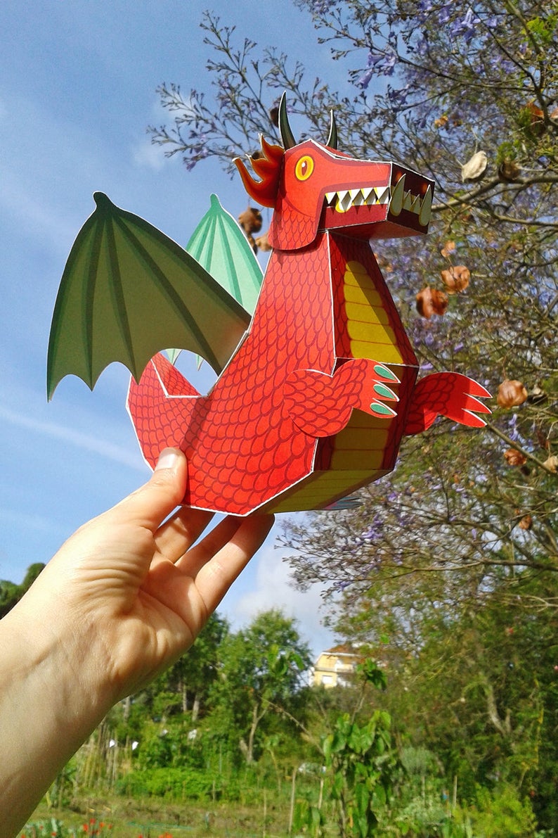 Red Dragon Paper Toy DIY Paper Craft Kit 3D Model Paper Figure image 4