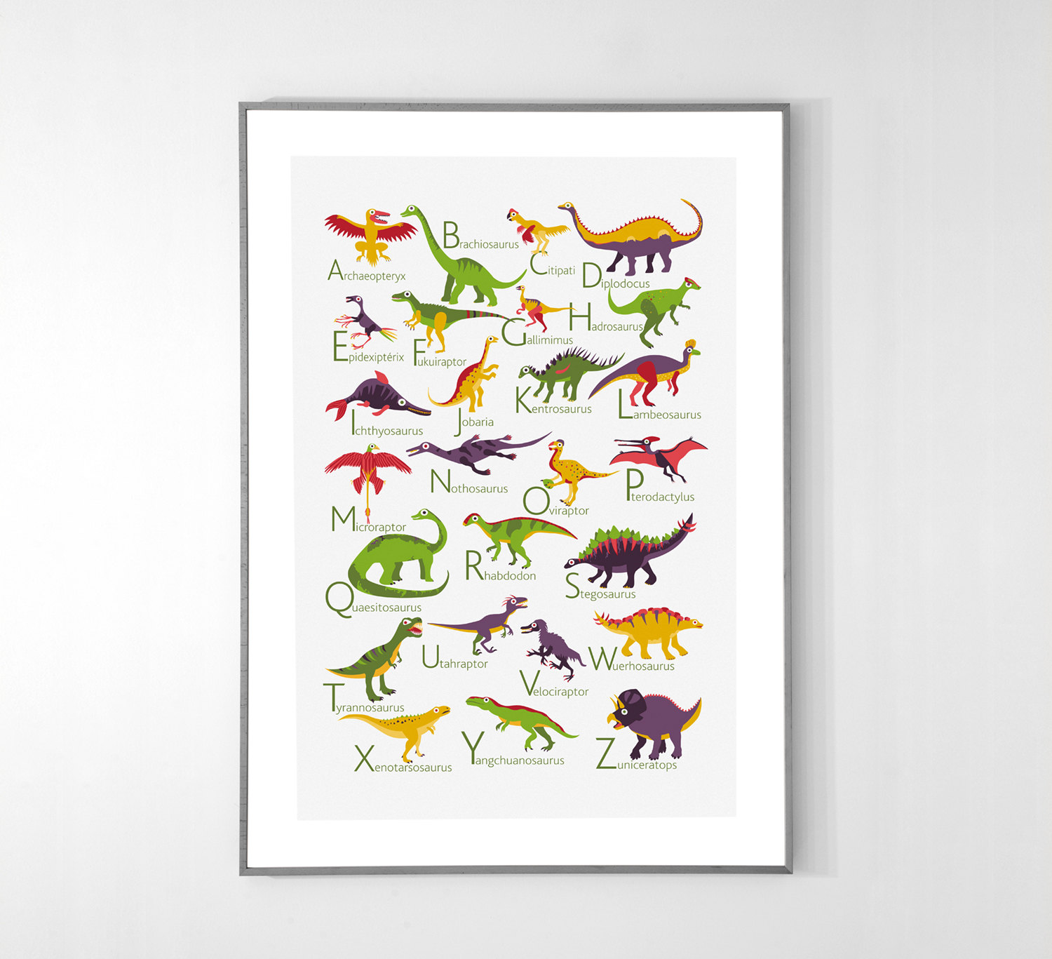 DINOSAURS Alphabet Poster from A to Z, BIG POSTER 13x19 inches