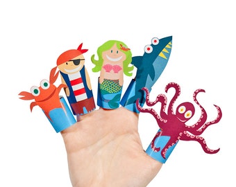 Sea Story Paper Finger Puppets - PRINTABLE PDF Toy - DIY Craft Kit Paper Toy - Birthday Party Favor