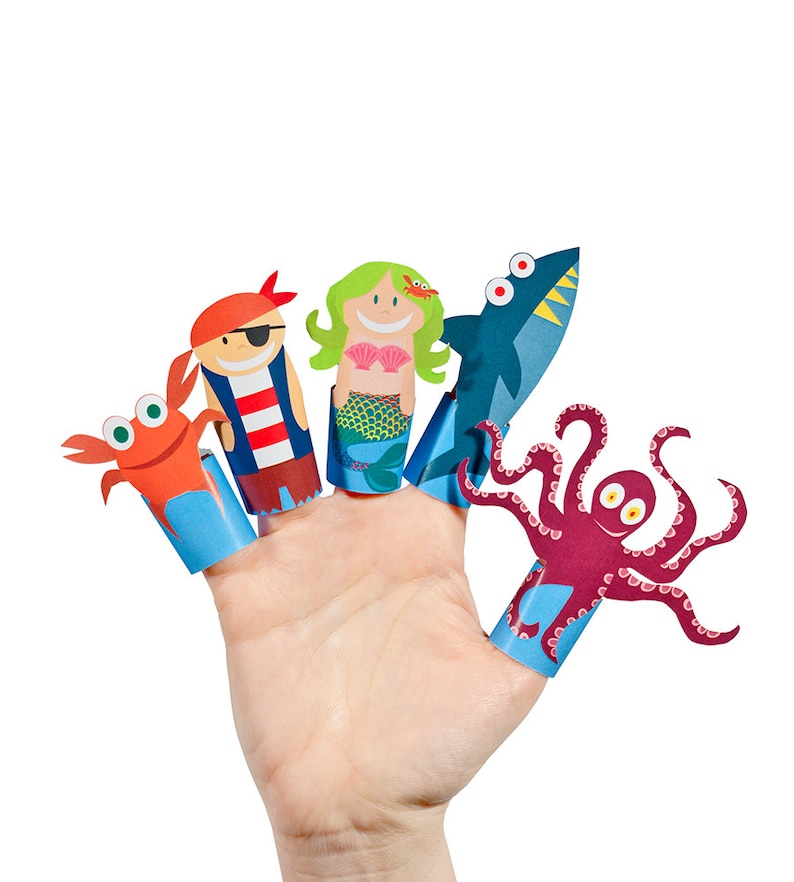 Sea Story Paper Finger Puppets PRINTABLE PDF Toy DIY Craft Kit Paper Toy Birthday Party Favor image 1