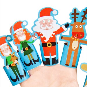 Christmas Paper Finger Puppets PRINTABLE PDF Toy DIY Craft Kit Paper Toy Santa Claus Rudolf Reindeer Elf Ginger Men image 2