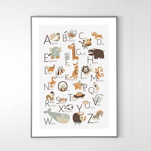 Póster del Alfabeto INGLÉS con animales de la A a la Z, CARTEL GRANDE 13x19 pulgadas