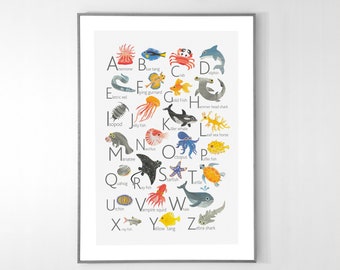 Poster dell'alfabeto degli animali marini: stampa in inglese dalla A alla Z (13x19 pollici)