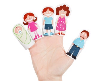 Finger Family Paper Finger Puppets - PRINTABLE PDF Toy - DIY Craft Kit - Baby Toy - Daddy, Mommy, Sister, Brother and Baby - Party Favor