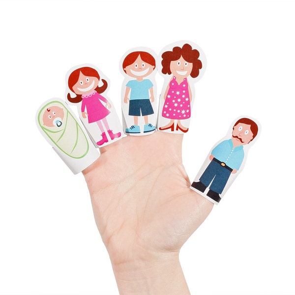 Marionnettes à doigt en papier pour la famille - jouet PDF imprimable - kit d'artisanat bricolage - jouet pour bébé - papa, maman, soeur, frère et bébé - cadeau d'anniversaire