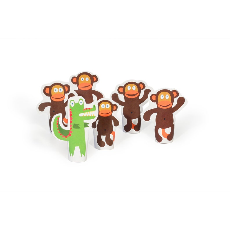 Five Little Monkeys Swinging in the Tree Paper Finger Puppets PRINTABLE PDF Toy DIY Craft Kit Paper Toy Party Favor Nursery Rhyme image 4