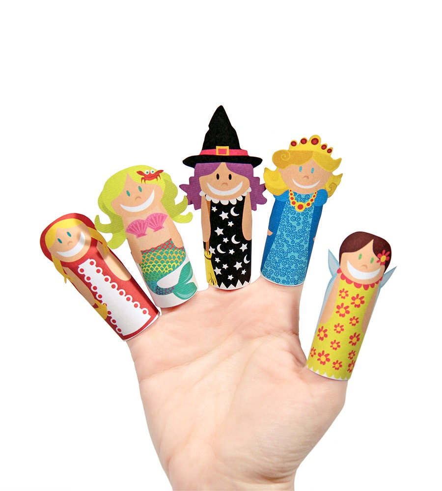 fantasy girls paper finger puppets printable pdf toy diy etsy printable finger puppet templates