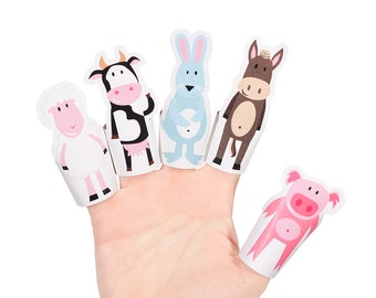 Farm Animals Paper Finger Puppets - PRINTABLE PDF Toy - DIY Craft Kit Paper Toy - Birthday Party Favor