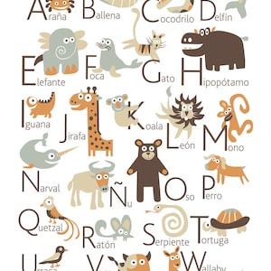 SPANISH Alphabet Poster With Animals From A to Z BIG POSTER - Etsy