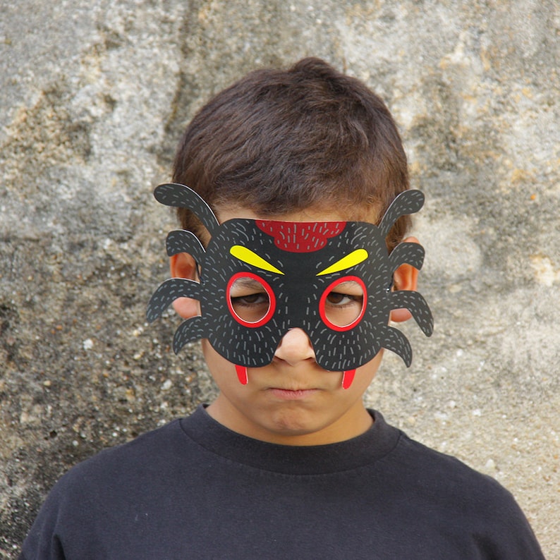 8 Paper Masks Kids Halloween Costume Bat, Devil, Mummy, Frankenstein, Owl, Spider, Cat, Pumpkin Printable Masks image 4