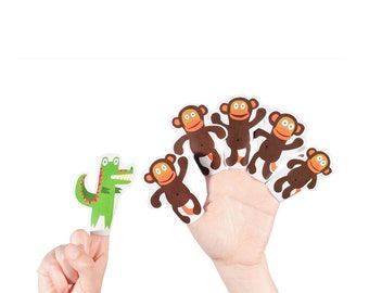 Five Little Monkeys Paper Finger Puppets - DIY Craft Kit Paper Toy - Birthday Party Favor