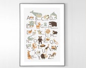 FRENCH Alphabet Poster with animals from A to Z, BIG POSTER 13x19 inches