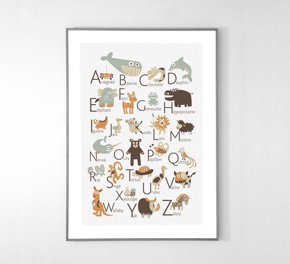 Poster Dell Alfabeto Francese Con Animali Dalla A Alla Z Etsy