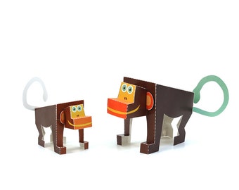 Maxi Monkey Paper Toys - DIY Paper Craft Kit - 3D Paper Animals - Kids Monkey - 3D Model Paper Figure