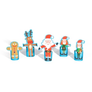 Christmas Paper Finger Puppets PRINTABLE PDF Toy DIY Craft Kit Paper Toy Santa Claus Rudolf Reindeer Elf Ginger Men image 4