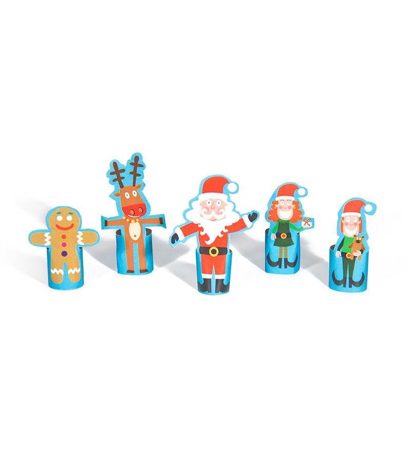 Christmas Paper Finger Puppets PRINTABLE PDF Toy DIY Craft Kit Paper Toy Santa Claus Rudolf Reindeer Elf Ginger Men image 4