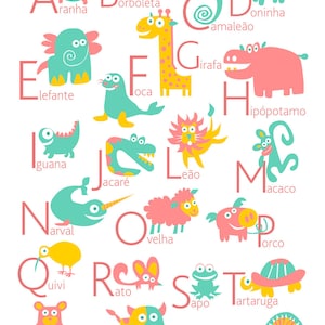 PORTUGUESE Alphabet Poster with animals from A to Z, BIG POSTER 13x19 inches image 9