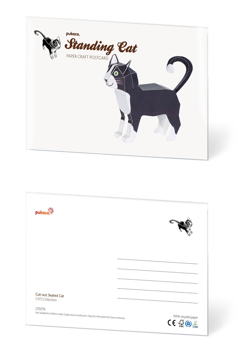 STANDING CAT Paper Craft Postcard 3D Model Paper Figure