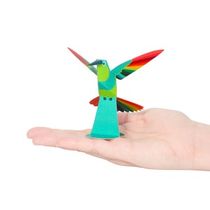 Carte postale artisanale en papier Colibri BLEU — À ASSEMBLER