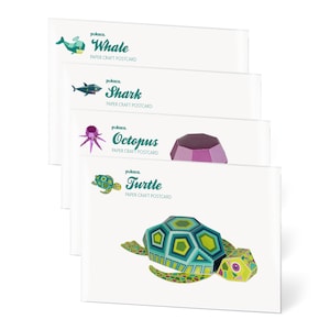 4 cartes postales créatives en papier Animaux de la mer - Requin - Tortue - Baleine - Pieuvre — À ASSEMBLER