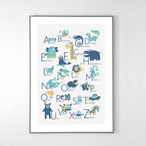 PORTUGUESE Alphabet Poster with animals from A to Z, BIG POSTER 13x19 inches image 5