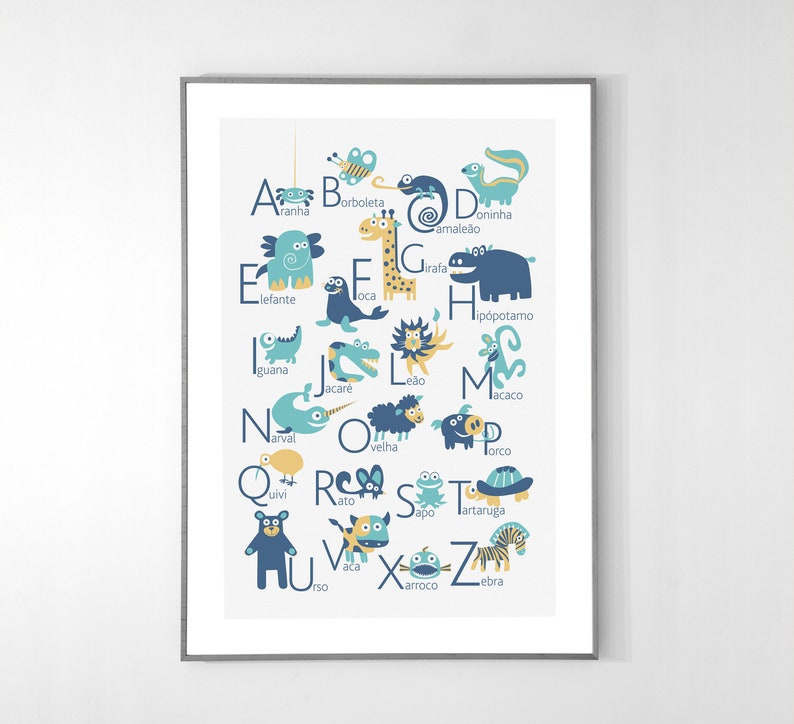 PORTUGUESE Alphabet Poster with animals from A to Z, BIG POSTER 13x19 inches image 5