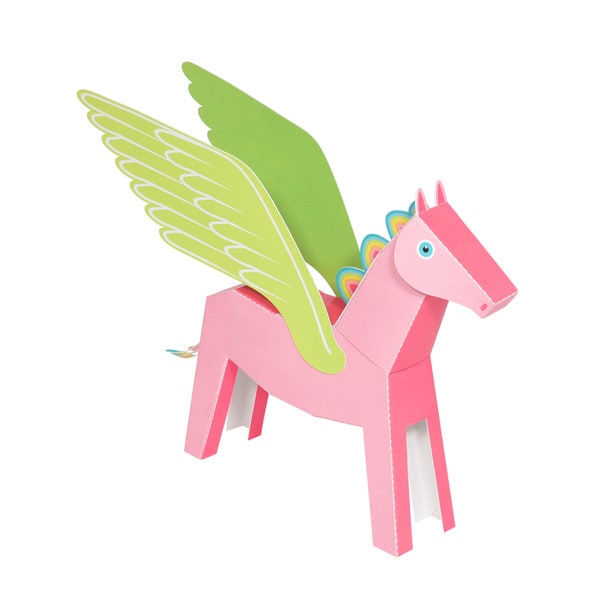 Pink Pegacorn Paper Toy - DIY Paper Craft Kit - 3D Paper Animal
