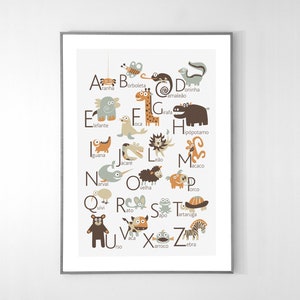 PORTUGUESE Alphabet Poster with animals from A to Z, BIG POSTER 13x19 inches image 1