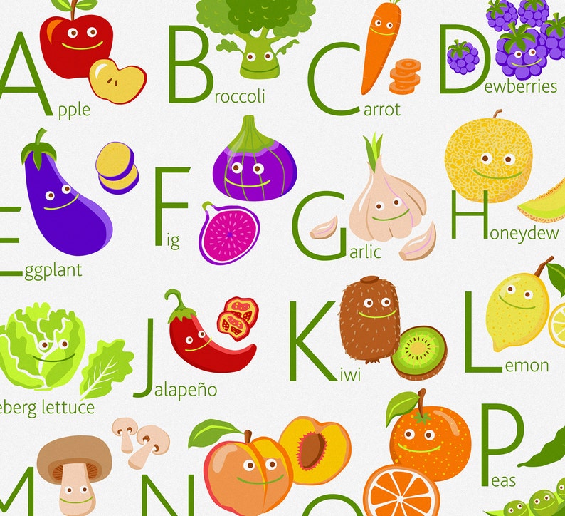 Fruits and Vegetables ENGLISH Alphabet Poster From A to Z BIG Etsy