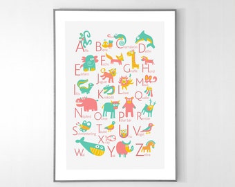 GERMAN Alphabet Poster with animals from A to Z, BIG POSTER 13x19 inches