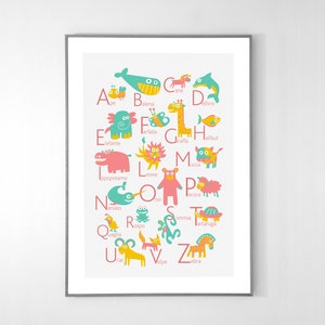 Cartel del alfabeto ITALIANO con animales de la A a la Z, GRAN CARTEL 13x19 pulgadas