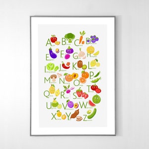 Obst und Gemüse ENGLISH Alphabet Poster von A bis Z, BIG POSTER 13x19 inches