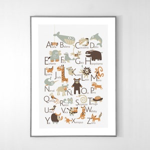 Póster del alfabeto en español con animales de la A a la Z, póster grande de 13 x 19 pulgadas