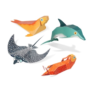 Marine Animals Paper Toys DIY Paper Craft Kit 3D Paper Animals image 1