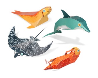 Marine Animals Paper Toys - DIY Paper Craft Kit - 3D Paper Animals