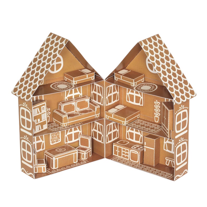 Juguete de papel de la casa de pan de jengibre Kit de artesanía de papel DIY Juguete de papel Juguete de Navidad imagen 5
