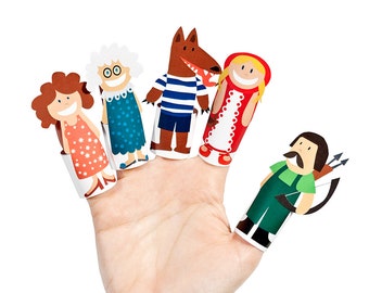 Little Red Riding Hood Paper Finger Puppets - PRINTABLE PDF Toy - DIY Craft Kit Paper Toy - Birthday Party Favor