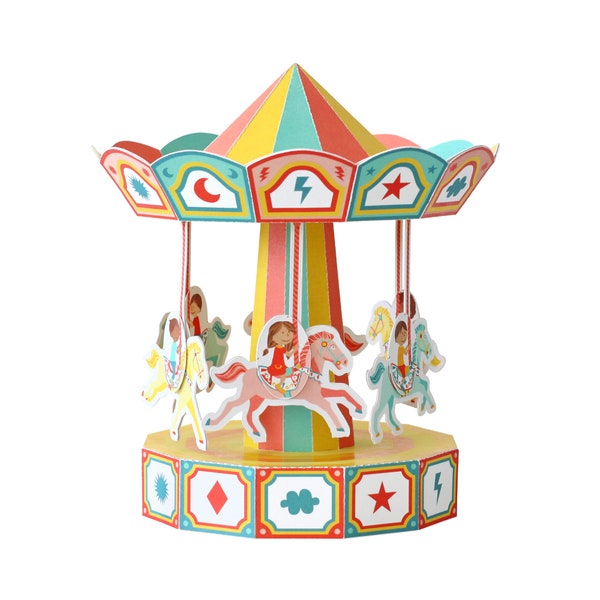 Carrousel en papier - Jouet en papier mobile - Kit de créations en papier pour travaux manuels - Modèle 3D en papier