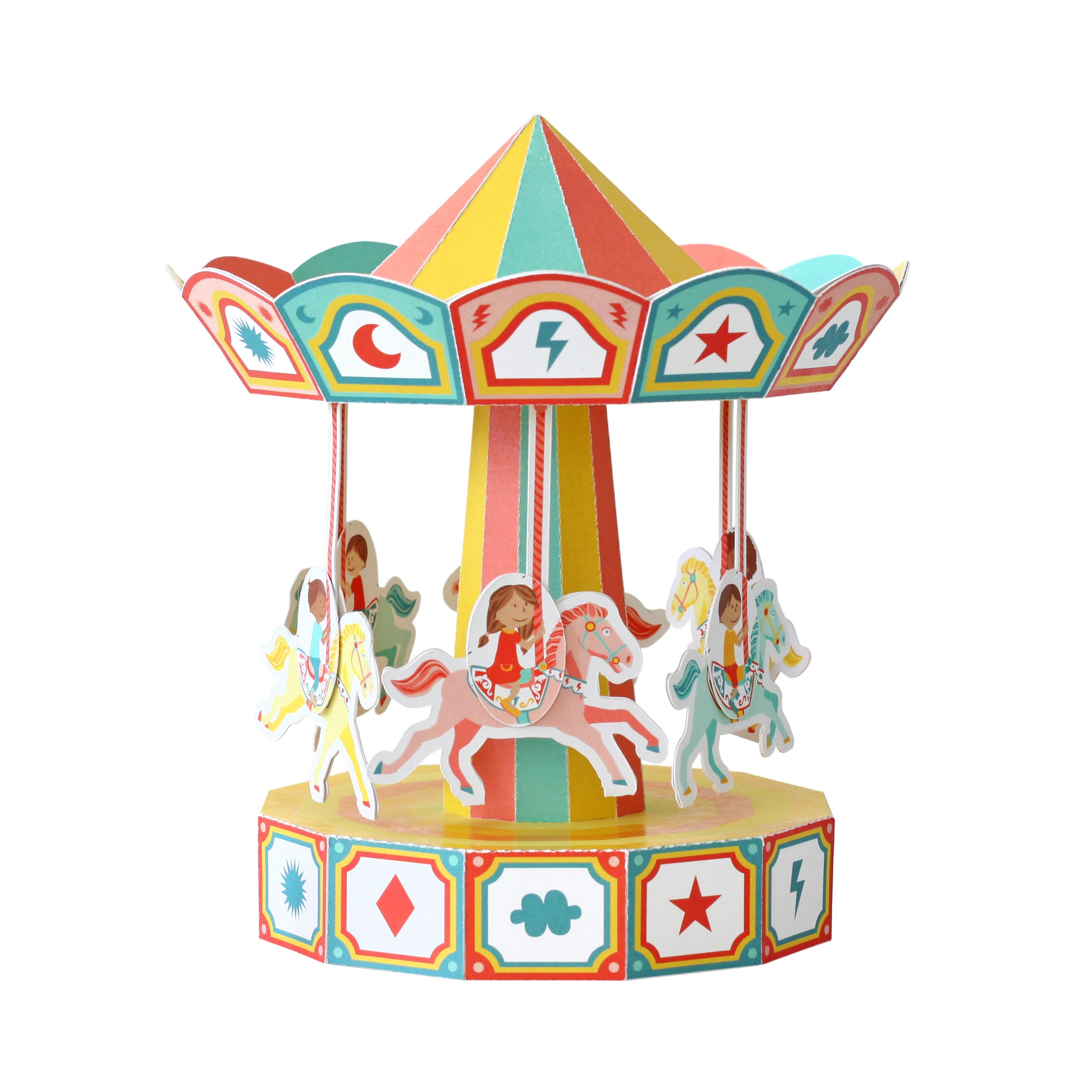 Carousel Paper Toy Movable Paper Toy DIY Paper Craft Kit 3D Model Paper  Figure 