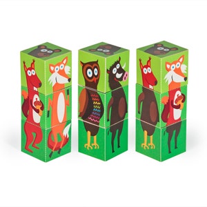 Forest Animals Blocks PRINTABLE PDF Toy DIY Craft Kit Paper Toy 3 paper blocks Heads, Arms and Legs Birthday Party Favor image 1