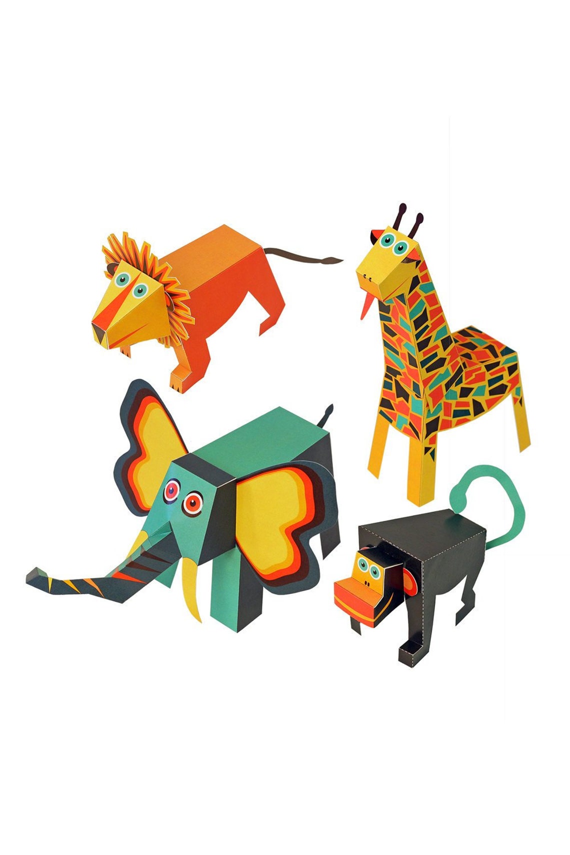 Jungle Animals Paper Toys DIY Paper Craft Kit 3D Paper Etsy