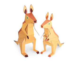 Maxi Kangaroo Paper Toys - DIY Paper Craft Kit - 3D Paper Animals